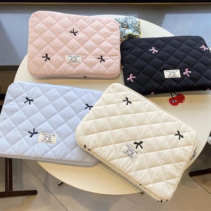 Attria Cute Bow Graphic Carrying Laptop Bag Y2K Preppy Laptop Sleeve Case Bag Kawaii Pad Computer Protect Case Pouch (15-15.6 inch,White)