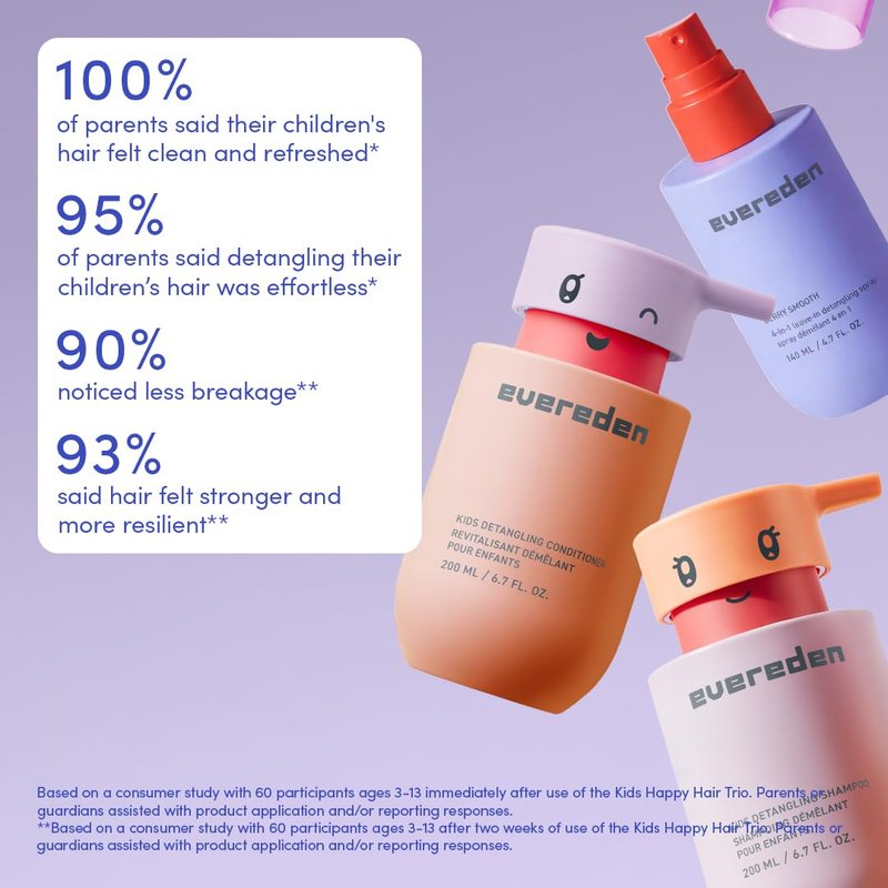 Evereden Kids Bathtime Trio: Hair Detangling Shampoo & Conditioner Set + Cloud Body Wash - Clean & Vegan Kids Haircare Set Paired With Fun Foaming Body Wash - No Sulfates, Paraben, or Phthalate
