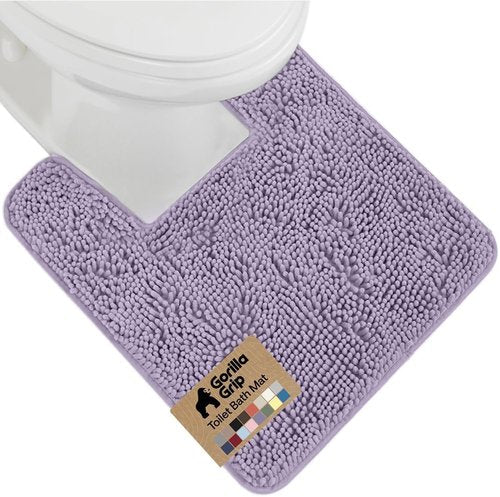 Gorilla Grip Plush Chenille Bath Rug Mat - Soft Microfiber, Machine Washable, Lt Purple - Fits Square Toilet Base