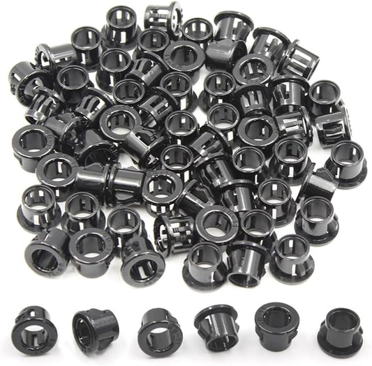EASYEAH 3/8"(11mm) Black Snap-in Knockout Insulating Bushing Grommets, Plastic Cable Hole Grommets for Wiring, Round Nylon Snap in Locking Electrical Wire Cord Hose & Tubing Bushings Grommets, 60pcs