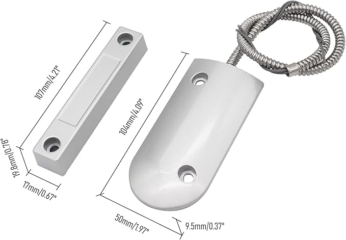 FOCMKEAS Magnetic Reed Switch Wired Surface Mount Normally Closed NC Contact Sensor Alarm Magnetic Door Switch with 2 Wires, Zinc Alloy Sliver, OC-60