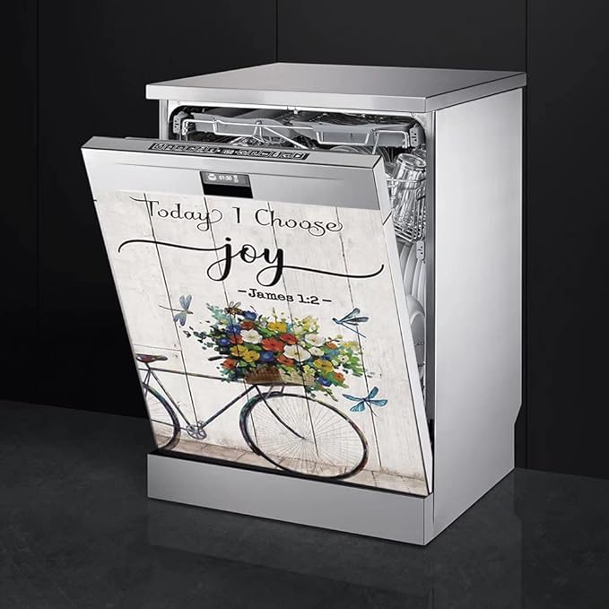 Today I Choose Joy Dishwasher Magnet Decal,Butterfly Flower Dishwasher Front Door Cover Kitchen Decor,Bike Floral Fridge Magnet Sticker,Inspring Quote Home Appliance Panel Decal 23"x17"