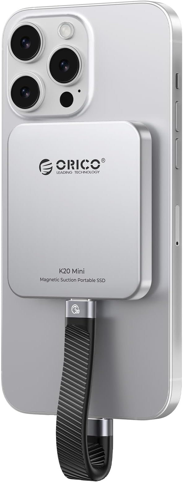 ORICO 1TB Magnetic External SSD, Aluminum Alloy, Up to 2000MB/s, 4K 120Hz ProRes HDR Record and Store, External Solid State Drive, Compatible with iPhone 17 16 Pro Max, Tablet, Computer - K20MINI