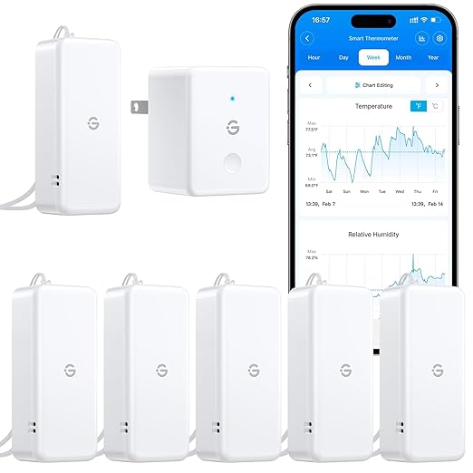 GoveeLife 2.0 WiFi Hygrometer Thermometer 6 Pack, Smart Humidity Temperature Sensor with App Notifications, Temperature Humidity for Bedroom, Wine Cellar, Basements（Only Support 2.4G Wi-Fi