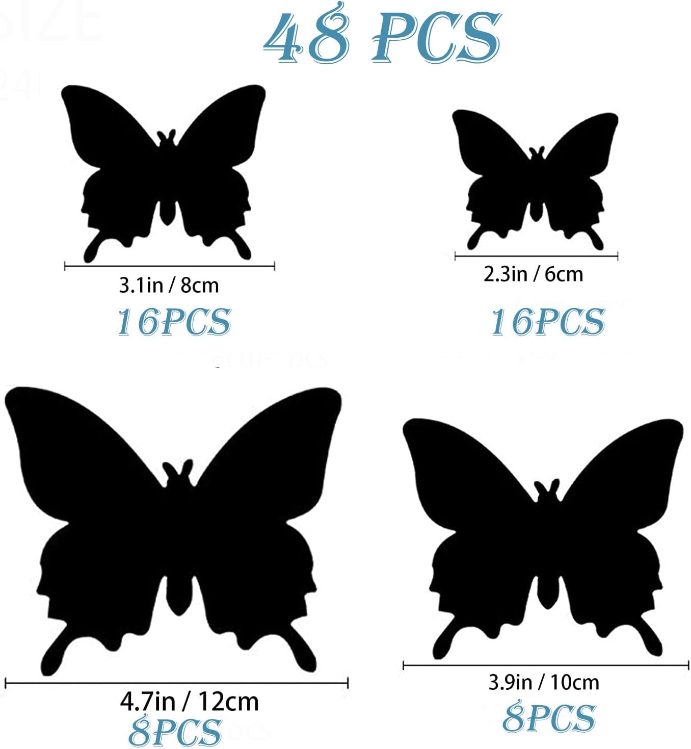 OPSEAM 3D Butterfly Wall Decor - 48 PCS Magnetic Stickers for Party Decorations | Blue