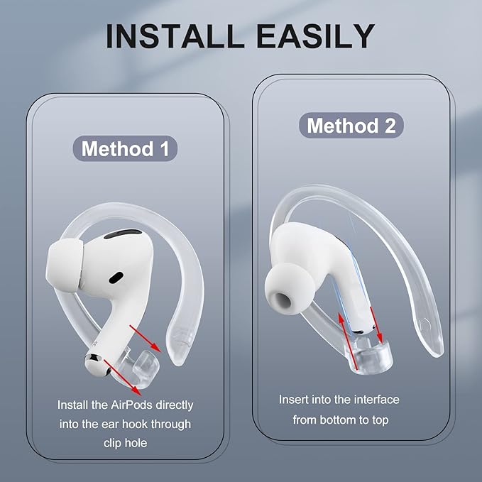ICARERSPACE AirPods Ear Hooks - Upgraded Anti Slip Sports Clip Hooks for AirPods 1, 2, 3, 4, Pro and Pro 2 Transparent