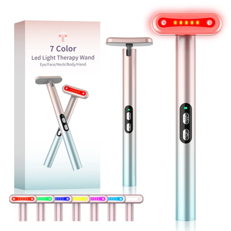 Fxtiaa Led-Face-Wand，7 in 1 LED Light Therapy Facial Red & Blue Rejuvenation Tool