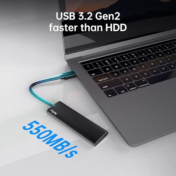 Netac 500GB Portable SSD USB 3.2 Gen 2 (10 Gbps, Type-C) External Solid State Drive Backup Slim Portable Drive for File Storage/Business Travel Essential, Rapid Read & Write Low Noise, Zslim