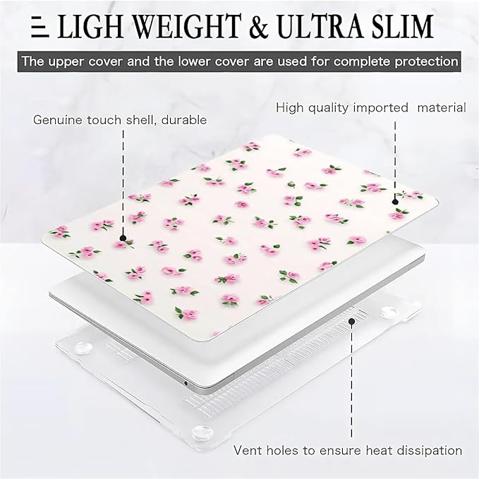 COTAIL Compatible with MacBook Air 13.3 13.6 Inch Case 2022 2021 2020 2019 Plastic Hard Shell Case Cover,13.6 Air (A2681) M2 2022, Pink Rose