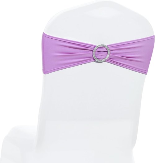 MDS Premium Spandex Chair Sashes - Stretch Chair Cover Bands with Buckle Slider | Pack of 10 - Light Purple