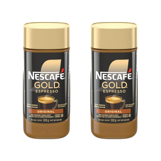 NESCAFE Gold Espresso Instant Coffee - Rich Flavor & Aroma - 100g Jar (2 Pack)