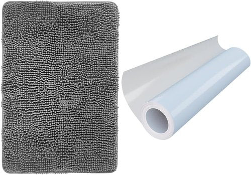 Gorilla Grip Bath Rug & Two-Way Sun Blocking Window Film - Machine Washable Gray Rug & Frosted Peel and Stick Film 11.8x78.7