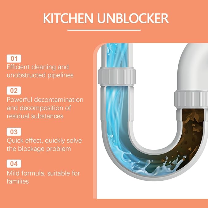 Powerful Pipe Drain Cleaner for Kitchen & Toilet - Grease Remover for Sinks, Drains & Sewers - Long - Lasting Clog Prevention & Quick Unclogging Solution(1PCS)