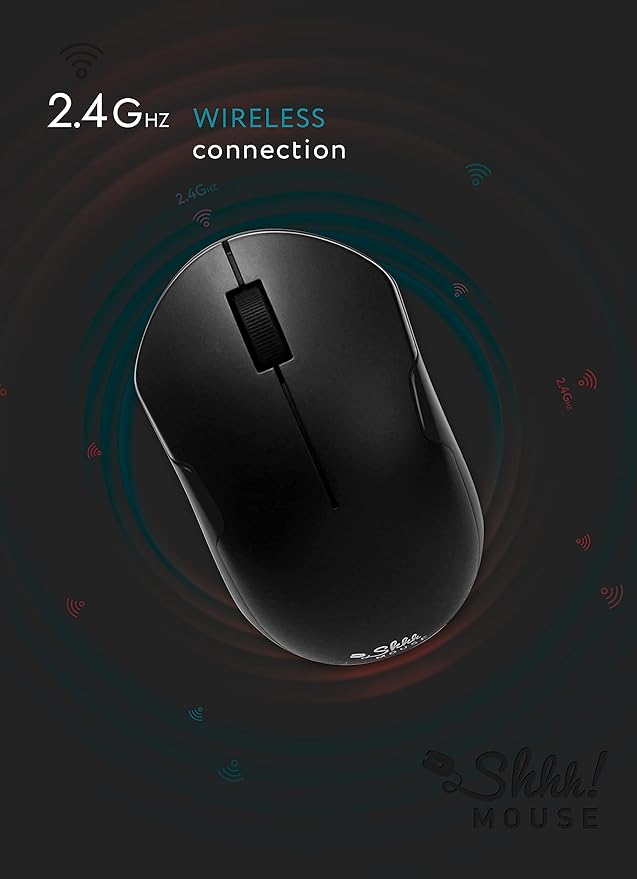 SHHHMOUSE – Wireless Silent Optical Mouse with USB Receiver and Batteries – Cordless, Portable, Quiet Click Mouse for PC, Laptop, Chromebook, Computer