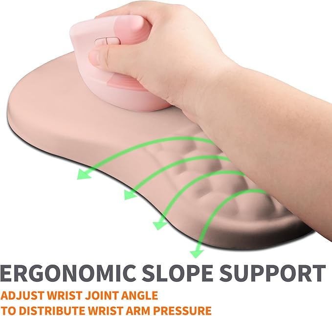 Armanza Ergonomic Joint Wrist Support Mouse Pad with Memory Foam Cushion Massage Bump, Carpal Tunnel Pain Relief Mousepad Slope Design for Wrist Rest, 11.8x7.9 in, Rose Pink