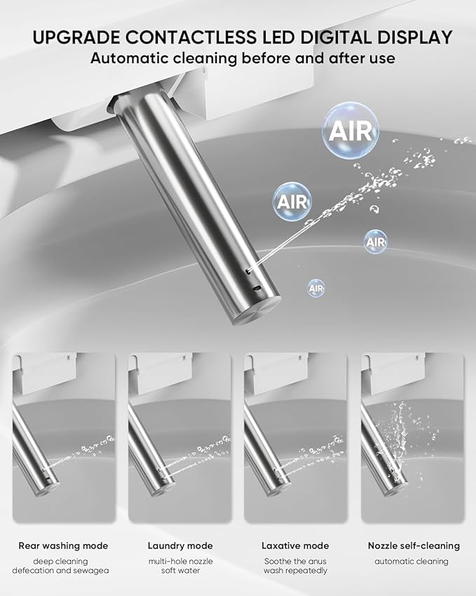 Smart Toilet with Warm Water Sprayer and Dryer, One Piece Bidet Toilet with Auto Dual Flush,Foot Sensor Operation,Heated Seat Smart with Built In Fahrenheit LED Display