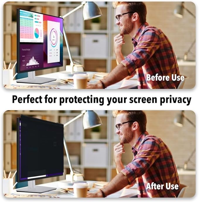 Hoktods Magnetic Computer Privacy Screen Filter 27 Inch, Removable Hanging Aluminum Alloy Privacy Shield for 16:9 Widescreen Monitor, Anti Spy Anti Scratch Anti Glare Blue Light Screen Guard