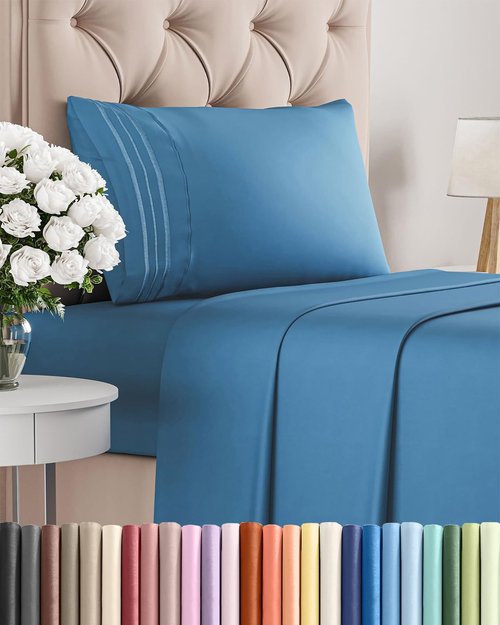 Comfy Twin XL 3-Piece Sheet Set - Breathable Cooling Bed Sheets - Luxury Hotel Quality - Denim Blue