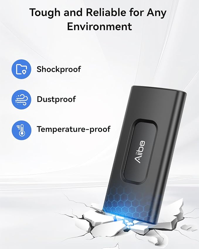 Aiibe 2TB External SSD USB C Portable SSD USB 3.2 Gen 2, Up to 1050MB/s, External Hard Drive 2TB External Solid State Drive for iPhone 16/15, Laptop, Mac and PS5 (Black)