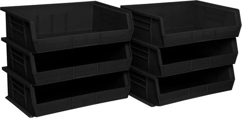 Akro-Mils Plastic Storage Bins - Space-Saving Stackable Organizers for Garage & Pantry | 11" x 16" x 5", Black, 6-Pack