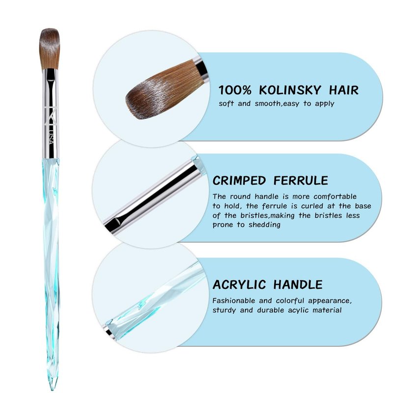 M ProK 100% Kolinsky Acrylic Nail Brush – Professional Nail Brush for Acrylic Application with Crystal Blue Handle – Handcrafted Salon Quality Tool (Size #14)