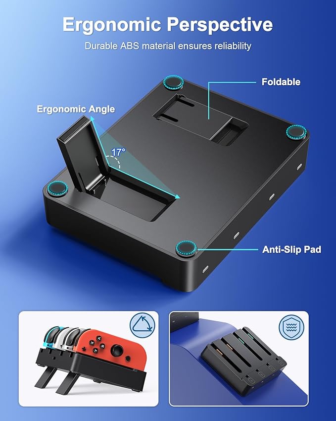 [Both for Switch 2 and 1] Controller Charger for Nintendo Switch 2 2025 and 1, Horizontal Charging Dock Station for Joy con and for Joycon 2 Accessories with Foldable Storage Stand