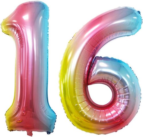 GOER Jumbo 16-Inch Foil Balloons - Sweet 16 Birthday Party Decorations | Rainbow Design