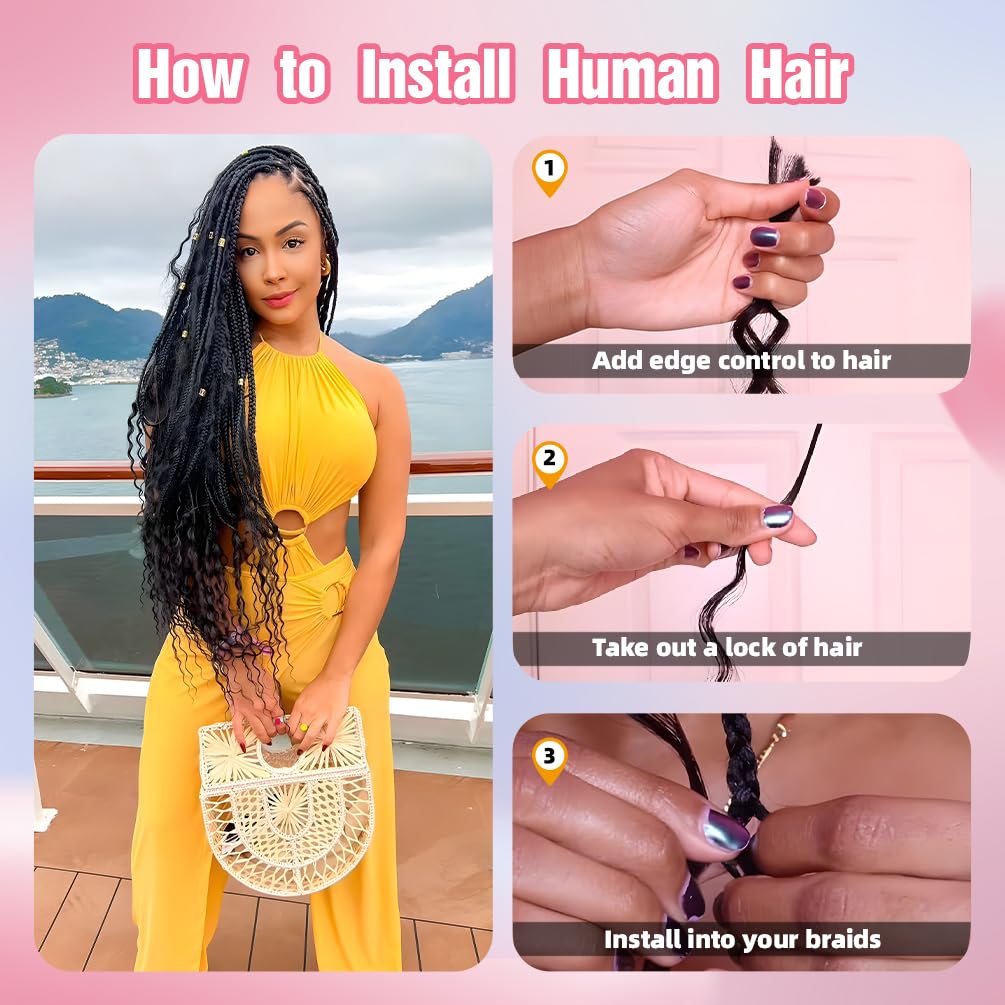 "Human Braiding Hair, 1 Bundle 50g 18 Inch Boho Braids Human Hair 13A Deep Wave Bulk Brazilian Virgin No Weft Wavy Hair Extension for Boho Knotless Balayage Brown to Blonde"