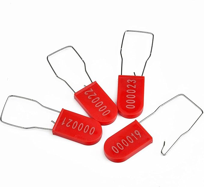 LeadSeals 100PCS Plastic Padlock Security Seals Metal Wire Padlocks Electric Meter Seal Disposable Anti-Tamper Lock Numbered Anti Tamper Tag Hasps Red