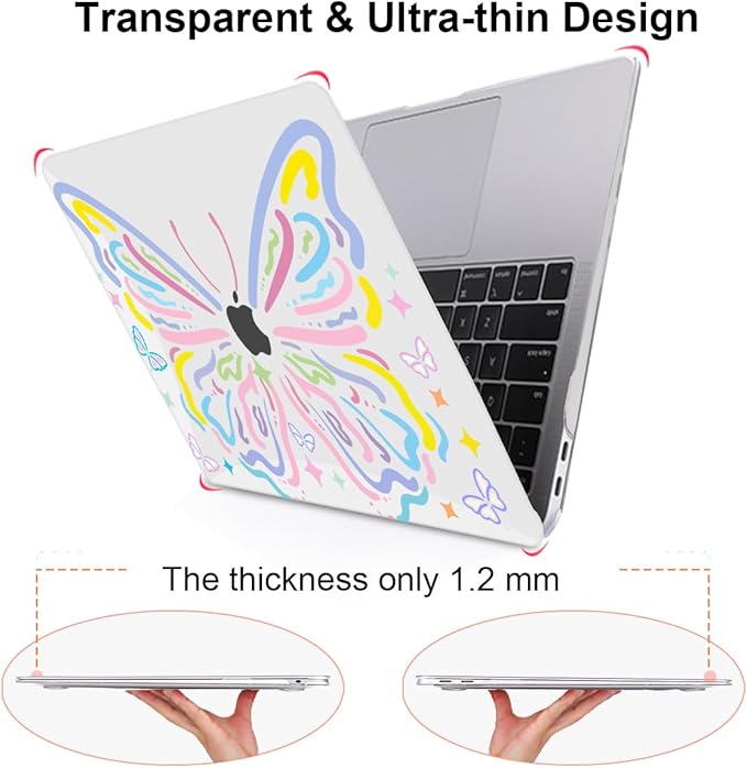 LCMOCICO for MacBook Air 13 inch Case 2021 2020 2019 2018 for Mac A2337 M1 A2179 A1932 Cover with Touch ID, Crystal Pattern Plastic Hard Shell Case Keyboard Skin Screen Protector, Colorful Butterfly