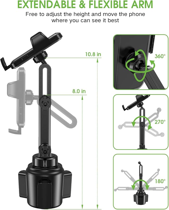 EOCAHO 2025 Upgraded Cup Phone Holder for Car, Universal No Shaking Cup Holder Phone Mount with Expandable Base for Car Truck, Adjustable Holders,Compatible with iPhone Samsung All Phones: 2 Pack