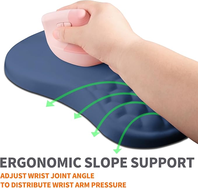 Armanza Ergonomic Joint Wrist Support Mouse Pad with Memory Foam Cushion Massage Bump, Carpal Tunnel Pain Relief Mousepad Slope Design for Wrist Rest, 11.8x7.9 in, Dark Steel Blue