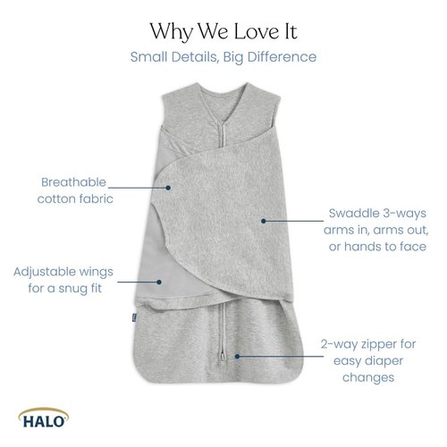 HALO 100% Cotton Sleepsack Swaddle - 3-Way Adjustable Wearable Blanket, TOG 1.5, Lions, Small (3-6 Months)