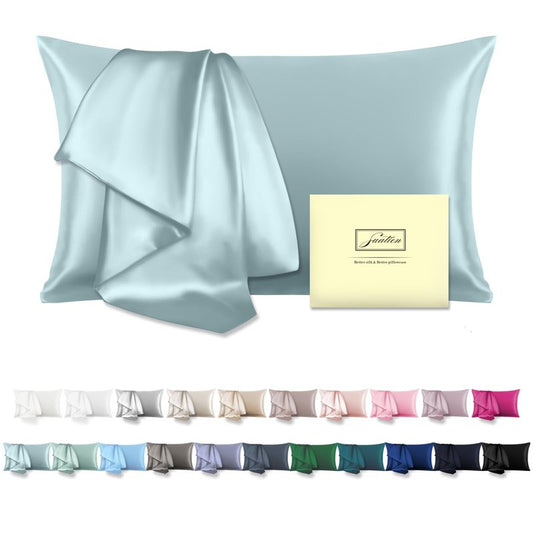 Mulberry Silk Pillowcase for Hair and Skin Standard Size 20"X 26" Pillow Case with Hidden Zipper Soft Breathable Smooth Cooling Silk Pillow Covers for Sleeping (Haze Blue,Standard,1Pcs)