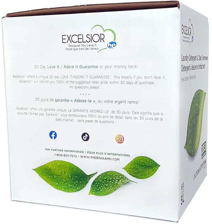 Excelsior HE Concentrated Liquid Laundry Detergent with Stain Remover, Removes 333 Loads for Cleaning Clothes, Phosphate-Free, Solvent-Free, Fresh Scent, 5Lâ¦