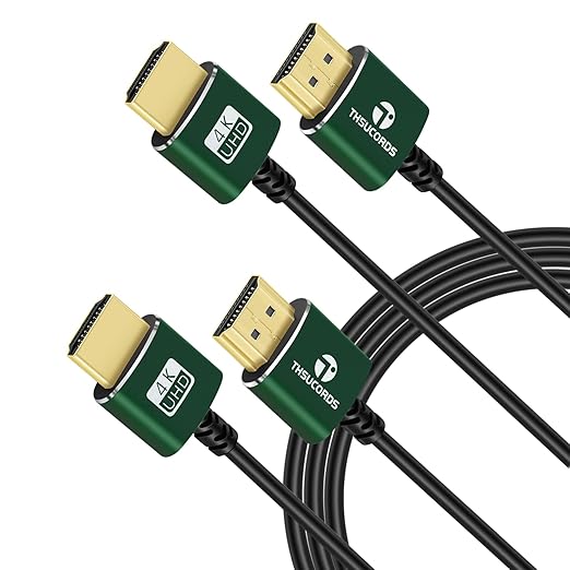 Thsucords Thin HDMI to HDMI Cable 6.6FT 2 Pack, Ultra Slim & Flexible HDMI Cord Supports High Speed 4K@60Hz 18gbps 2160p 1080p