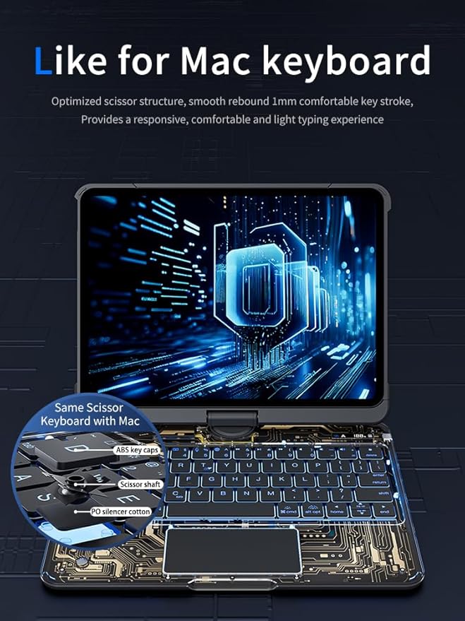Transparent Case with Wireless Keyboard for iPad Air 13 Inch (M3/M2, 2025/2024), 7 Colors Backlight, Multi-Touch Trackpad, 360° Rotating Stand with Pencil Holder for iPad Pro 12.9 Inch (6/5/4/3 Gen)