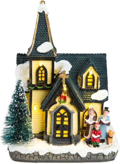 Innodept12 Christmas Church Light House Snow Village | Charming Figurines & Choirs Decor
