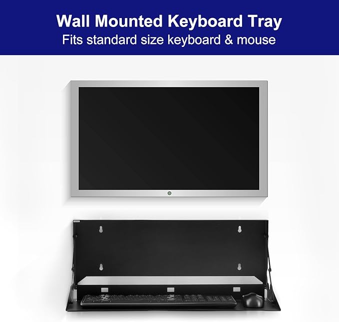 Otoolling 2 Pcs 24 Inch Keyboard Wall Mount Foldable Fits Standard Computer Keyboard Mouse Stand Tray Organizer for Small Offices Apartments, Easy Installation with 4 Screws (Black)