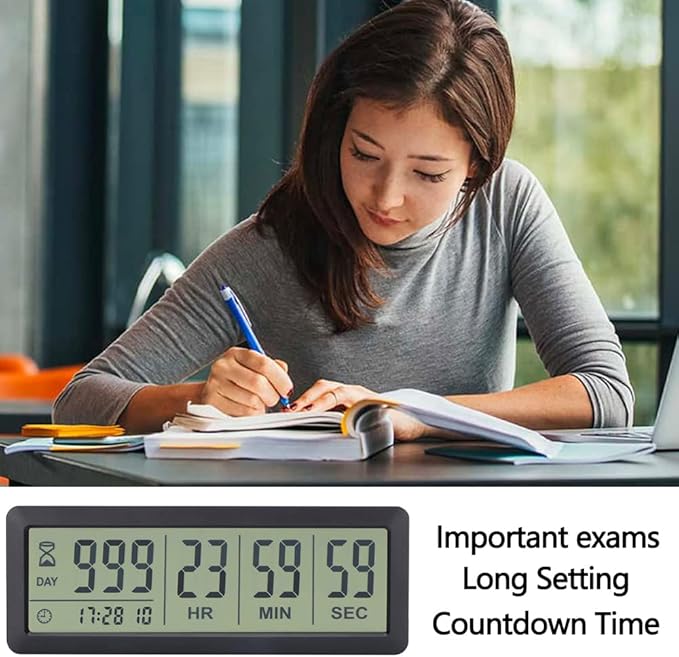 MOSTRUST Digital Countdown Days Timer - Black Upgraded Big 999 Days Count Down Clock with Stand Strong Magnetic Back for Vacation Retirement Wedding Holiday