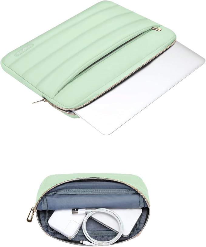 MOSISO Laptop Case 13.3 inch,13-13.3 inch Puffy Laptop Sleeve Compatible with MacBook Neo/Air 13.6 M5 M4 M3 M2 M1/Pro 13/14,HP Dell ASUS Lenovo,Polyester Horizontal Bag with Small Case, Mint Green