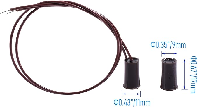 FOCMKEAS 2PCS Recessed Wired Security Window Door Contact Sensor, Normally Closed NC, Door Alarm Magnetic Reed Switch with 2 Wire, ABS Brown, RC-33