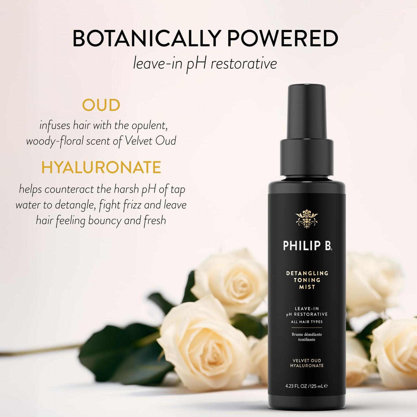 PHILIP B Detangling Toning Mist with Velvet Oud, 4.23 fl. oz. (125 ml) - Leave-In pH Restorative Daily Detangling Mist, Leaves Hair Glossy & Frizz-Free