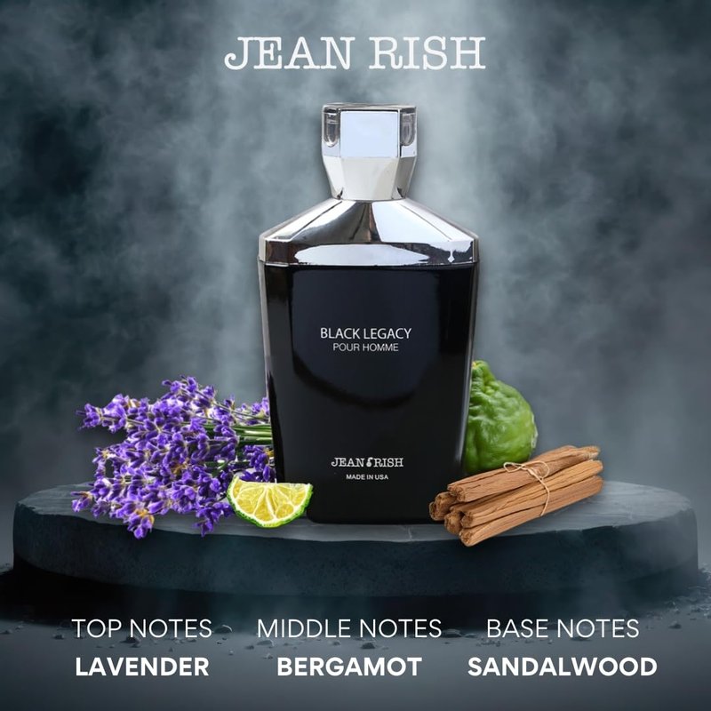 Jean Rish Black Legacy Pour Homme Perfume for Men Eau De Toilette, Long-Lasting Luxury Fragrance, Made In USA - Lavender, Bergamot, Sandalwood Scent - 100ml / 3.4 oz
