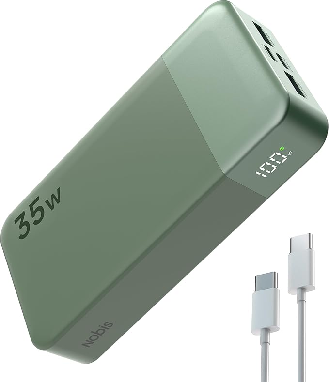 NOBIS Portable Charger, 20000mAh Power Bank, 35W Power Bank Fast Charging, Battery Pack with C to C Cable, Battery Bank with Digital Display for iPhone Android etc (Green)
