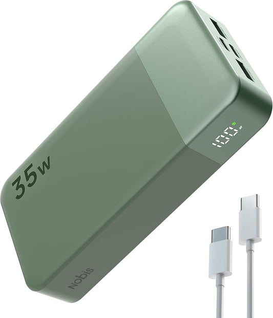 NOBIS Portable Charger, 20000mAh Power Bank, 35W Power Bank Fast Charging, Battery Pack with C to C Cable, Battery Bank with Digital Display for iPhone Android etc (Green)