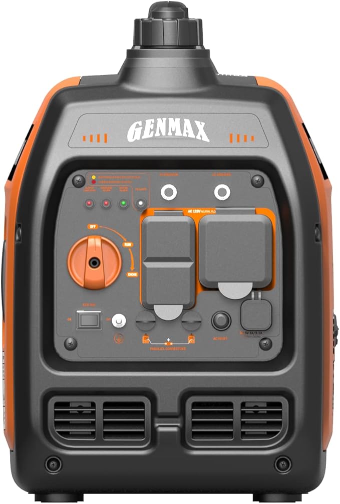 GENMAX Portable Generator，3300W Ultra-Quiet Gas Engine, EPA Compliant, Eco-Mode Feature, Ultra Lightweight for Backup Home Use & Camping (GM3300i)