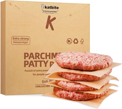 Katbite 300Pcs Patty Paper - Unbleached Heavy Duty Non-Stick 6x6 Inch Squares for Burgers & Cookies