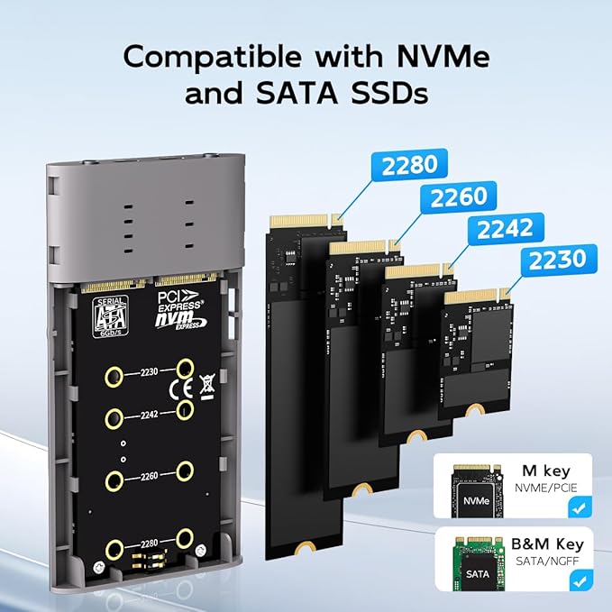MAIWO Dual-Bay M.2 SSD Enclosure Cloner for NVMe & SATA, USB3.2 GEN2X2 10Gbps M.2 Duplicator Supports Bidirectional Offline Clone for SSDs Sizes 2230/2242/2260/2280
