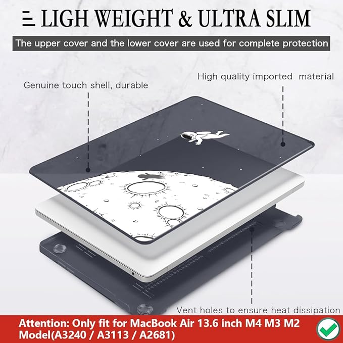 CISSOOK Compatible with MacBook Air 13.6 Inch Case 2022 2024 2025 2026 Model A2681 A3113 A3240 A3449, Black Space Hard Shell with Keyboard Cover for MacBook Air 13 M2 M3 M4 M5, Astronaut